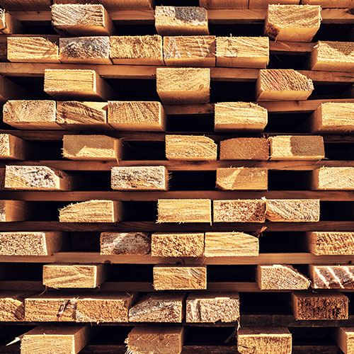 Spruce lumber stacked